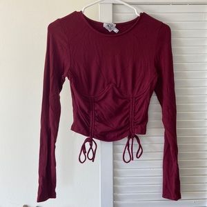 Princess Polly Burgundy Long Sleeve Crop Top